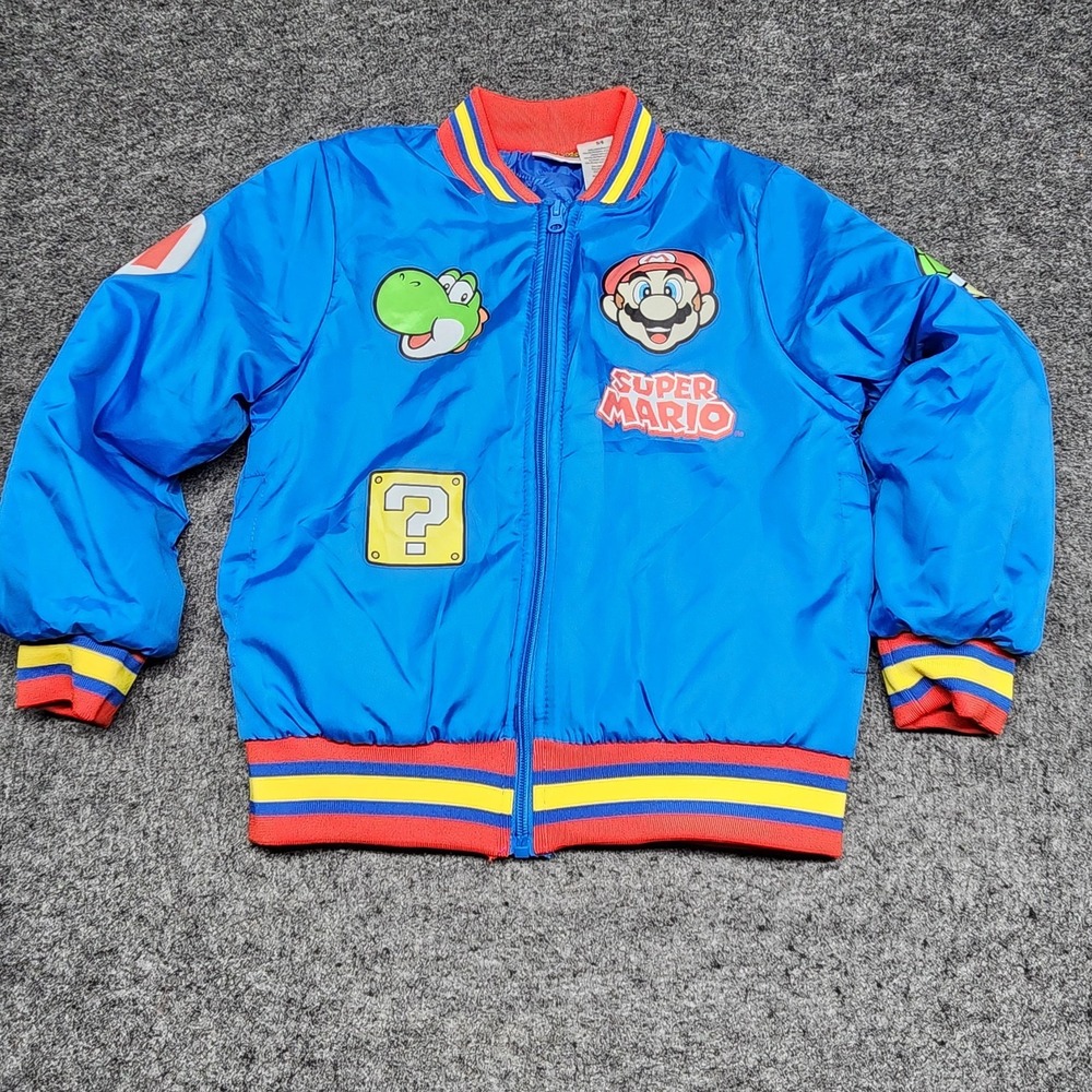 Super Mario Bros Youth Boys Nintendo Insulated Gaming Gamers Varsity Jacket 5/6